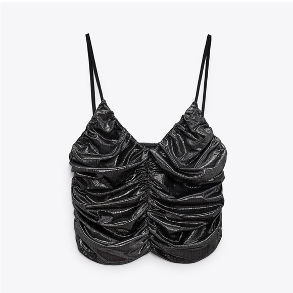 Zara gunmetal metallic ruched crop top - Picture 2 of 7
